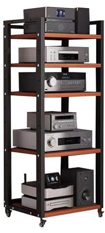 5-stufiger Stereo-Komponenten-Ständerschrank, Audio-Video-Rack, Medieneinheit, Plattenspielerregal, Schallplatten-Aufbewahrungsregale, hohes Entertainment-Center, moderner AV-Schrank (rot)