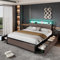 ModernLuxe 4FT6 Double Bed Frame with LED Light Strip and 4 Drawers, 3 USB Port, Multifunctional Metal Bed for Adults and Teenagers, Sturdy Wrought Iron Bed, Rustic Wood Finish, Grey, 135x190cm