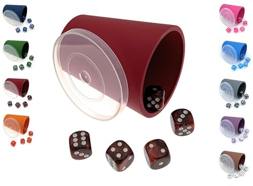 DiceCupFlex - Flexibler Würfelbecher mit Deckel inkl. 5 Würfel - Made in Germany (Dunkelrot)