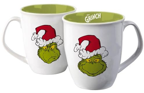 United Labels Grinch Mug 350ml Green White Ceramic Coffee Mug Christmas Mug