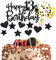 Tortendeko 13 Geburtstag Mädchen Junge, Schwarz Happy Birthday Cake Topper Geburtstag mit Konfetti Luftballon, Glitzer DIY Geburtstagskuchen Deko, Happy Birthday Kuchen Deko 13 Jahre Geburtstag