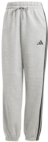 adidas Women's Essentials 3-Stripes Fleece Loose Pants, Medium Grey Heather/Black, L