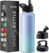 1180ml Triple Walled, Insulated Water Bottles with Straw - Stainless Steel Metal Bottle W/ 3 Leak Proof Lids - For Travel, School, Sports, Gym/Men, Women (Powder Steel Blue Blend)