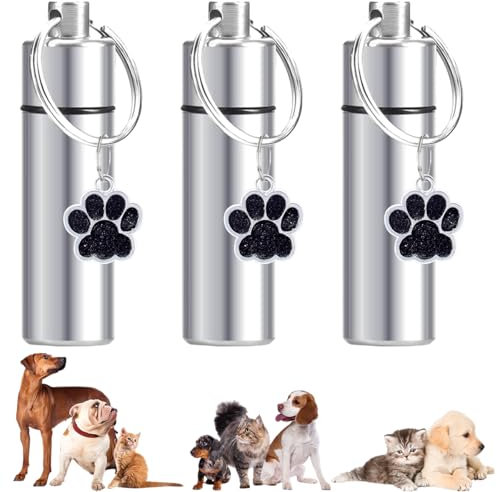 Asaisimg wasserdichte Urnen für Hunde, Asche, kleine Urne, Gedenkanhänger, Schlüsselanhänger, Zylinder, Katze, Hund, Urne für Haustierasche, Einäscherung, Andenken, Asche, Schmuck, 3 Stück