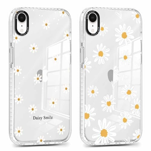 Foonary 2 Pack Clear Flowers Print Phone Case for iPhone XR 6.1, with Daisy Design Aesthetics Transparent Pattern Soft Silicone Cases,Shockproof Bumper Protector Girls Cover, for iPhone XR