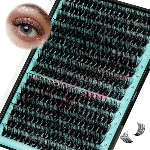 Grappes de cils Wispy 280PCS Extension de cils de grappes 80D cils individuels Extension de cils DIY Extensions de cils de grappes de Look naturel faux cils doux pour les débutants (14mm)