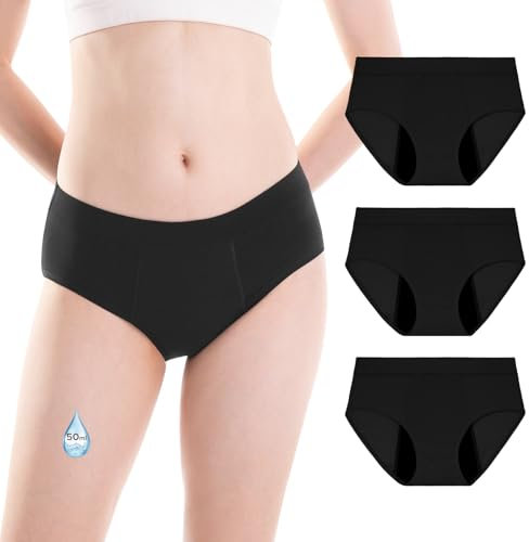 INNERSY Menstruationsunterwäsche Starke Blutung Mädchen Schwarz Baumwolle Periodenslip Teens 3 Pack (10-12 Jahre, 3 Schwarz)