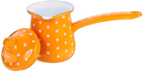 NOYGRNH Turkish Coffee Pot Enamel Greek Arabic Coffee Maker with Long Handle Water Carafe Coffee Warmer Enamelware Mini Butter Melting Pan Orange