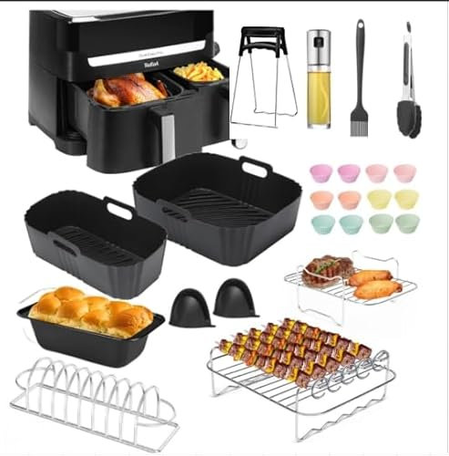 Orifesio Accesorios para Freidora de Aire Moulinex Easy Fry Dual 5.2/3.1L, 13PCS Air Fryer Accesorios, Molde de Silicona, Molde para Pan, Parrilla, Rociador de Aceite