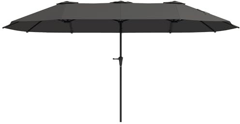 Outsunny Sombrilla Doble 4x2,2 m Sombrilla Terraza Exterior con Manivela Manual Impermeable y Protección UV30+ Parasol Grande para Terraza Playa Piscina Gris Oscuro