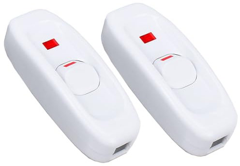 Powice Lot de 2 interrupteurs intermédiaires avec témoin lumineux rouge, interrupteur à cordon 10 A, interrupteur 230 V, convient pour les câbles d'alimentation à 2 fils et les petits appareils ou