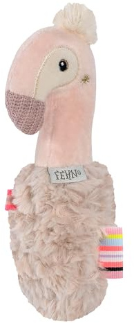 Fehn Stabgreifling Flamingo – Greifling zum Rasseln in Form eines kuschelweichen Flamingos – ein treuer Begleiter für Babys und Kleinkinder ab 0+ Monaten
