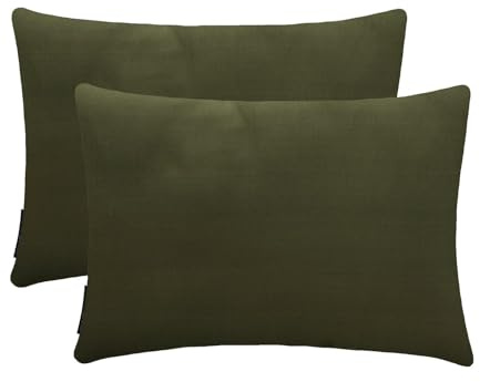 The HomeCentric Olivgrün Luxus Lendenkissenbezug 35x50 cm | 2er-Pack Modern Satin Kissenhülle Solide | Einfacher Feststoff Kissenbezüge für Couch, Sofa und Bett, Wohndeko - Olive Green Slub Satin
