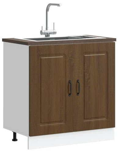 HOMTAKIE - Mueble bajo para fregadero Kalmar roble artesanal madera de ingeniería, 1 mueble bajo (2 puertas) 80 cm