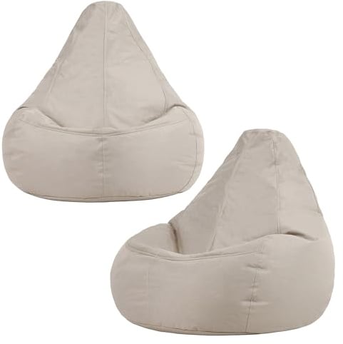Bean Bag Bazaar Dalton Gaming Bean Bag Chair, Stone Beige, 2 Pack, Garden Chair, Water Resistant Fabric, Beanbag for Indoor and Outdoor Use with Filling Included, Garden Furniture, Outdoor Seating
