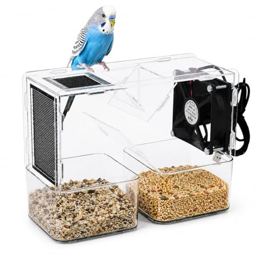 Vogelsamenreiniger Getreidereinigung Winnower Maschine Vogelfutter Geblasene Schale Splitter mit 2 unabhängigen Getreidespeichern Einstellbare Geschwindigkeit Ventilator Transparentes Acryl Design