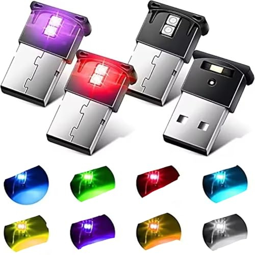 4 Stück Mini USB LED Auto Licht RVB Stimmungslicht 7 Farben für Auto-Innenraum,Einstellbare Umgebungsatmosphäre Lichter USB Auto Innenraum Lampe RGB-Autoatmosphärenlicht Mini Licht 2025 Upgrade