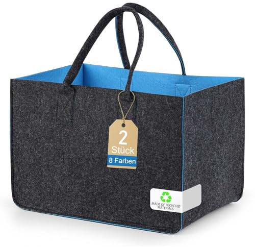 2 Stück Einkaufstasche Groß Filz 30L, Filztaschen Damen Shopper 40x27x27 cm, Einkaufskorb Klein Look für Einkauf, Spielzeug & Auto Organizer, Stabil, Faltbar & Leicht