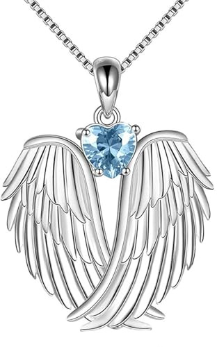 Fycakly Damen Halskette Engelsflügel-Halskette, Engelsflügel-Anhänger, Halskette mit Geburtsstein, Damen-Schmuckgeschenk (White, 2 5cm)