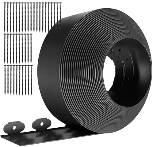 Toemics Flexible Rasenkante Kunststoff 10 m x 10 cm schwarz mit 40 Erdankern Unsichtbare Garteneinfassung für Rasen und Blumenbeete