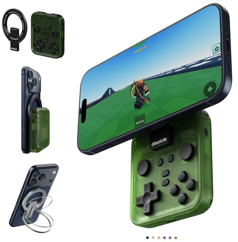abxylute M4 Snap-On Mobile Gaming Controller for Android & iPhone, Lightweight Portable Phone Controller, Pocket-Sized Retro Emulator Gamepad Kickstand,Dual Joystick Turbo, Magnet (green)