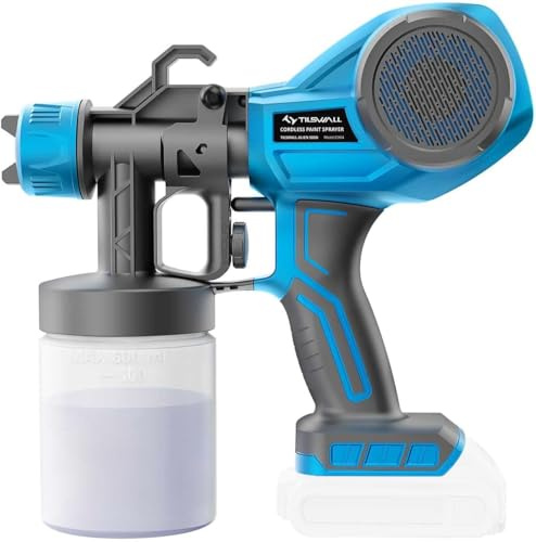 Tilswall Pistola de Pintura HVLP Pulverizador de Pintura Electrica con Flujo de 550 Ml/Min, 4 Boquillas y 3 Patrones, Compatible con batería Makita de 18V(Sin batería)
