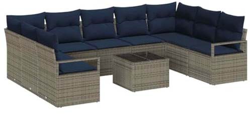 vidaXL Sofa Set mit Kissen 10 pcs Grau Poly-Rattan, Sofa-Set für Garten und Terrasse, modular, stilvoll, robuster Poly-Rattan, UV-beständig, Bequeme Sitzlösung