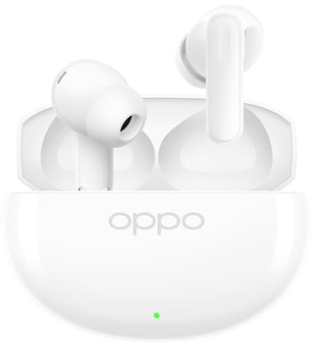 OPPO Enco Air5 True Wireless Earbuds, Bluetooth 6.1 In-Ear Headphones Stereo, 52dB Adaptive Noise Cancelling, 12mm Dynamic Bass Driver, Triple-Mic AI Clear Call, 54H Playtime, IP55, Glossy White