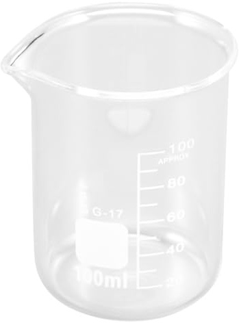 SKISUNO Vaso de Precipitados de 100ml Boca Ancha de Vidrio Graduado para Fácil Limpieza, Resistente y Preciso para Uso en Cocina Doméstica y Panadería