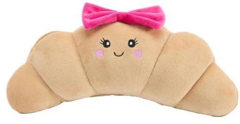 OHS Bow Croissant Plush Microwavable Heat Pad Cuddly Toy Hottie, Brown/Pink | Microwave Hottie Heatable Soft Toy Hot or Cold for Cool Relaxation Warm Pain Relief Removable Cover Adult Kids Gifts