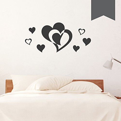 WANDKINGS Wandtattoo - Doppelherz mit 6 Herzen im Set - 40 x 18 cm - Dunkelgrau - Wähle aus 5 Größen & 35 Farben