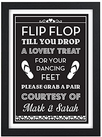 Wedding Flip Flop Sore Tired Feet Sign - Dancing Shoes Personalised Wedding Sign - Vintage Shabby Chic Style Wedding Sign - PERSONALISED Wedding Black Board Style Signs - A5, A4, A3 Prints and Frames