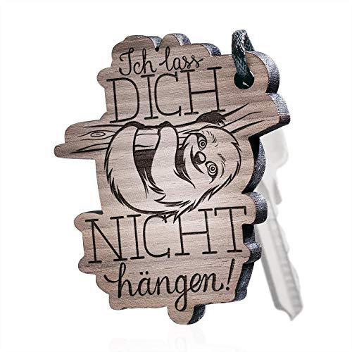 schenkYOU Premium Schlüsselanhänger aus Echtholz vorgraviert - personalisierte Geschenkidee zu für Muttertag- Gravur Faultier „Ich lass dich nicht hängen„