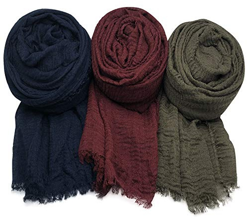 Damen-Schal für alle Jahreszeiten, 3 Stück, Marineblau, Weinrot, Armeegrün, Large