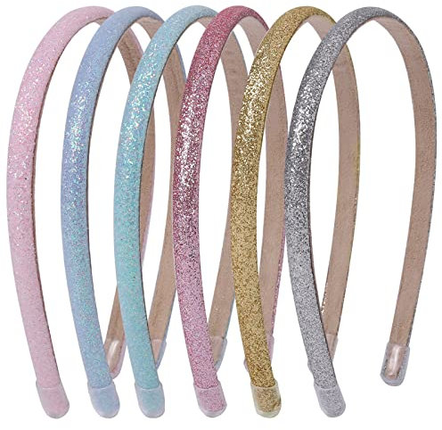 Candygirl Paillettenbeschichtete Stirnbänder für Damen und Mädchen, 0,8 cm, Pailletten-Stirnband, Glitzer-Haarreif für Mädchen und Frauen, glitzernde Haarreifen, 6 Stück