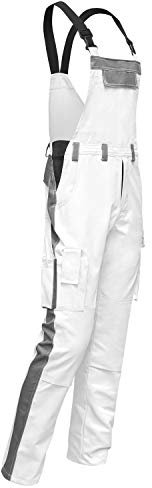 strongAnt - Salopette da uomo con bretelle e tute Berlin easyClean con tasche per ginocchiere, tuta pittore - Made in Europe - Bianco-Grigio, Bianco-grigio-facile da pulire., 90 cm