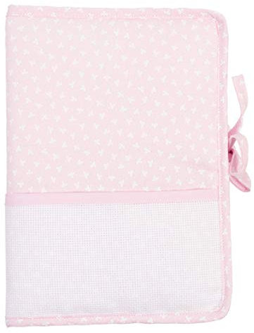 FILET - Couvre-Livret Sanitaire avec Poche en Toile Aida à Broder, Couverture Documents Sanitaires Nouveau-né, Fabriqué en Piquet de Coton Imprimé, Fond Coloré, Made in Italy, Couleur Rose