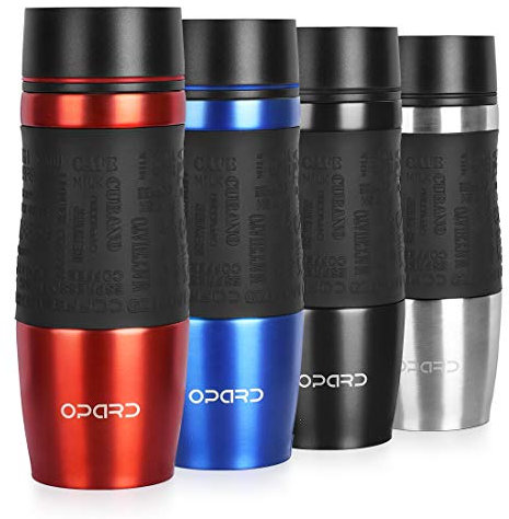 Opard Travel Mugs for Hot Drinks 360°Drinking Lid Double-Walled Vacuum Insulated Stainless Steel Coffee Cup, 350ml (Red)