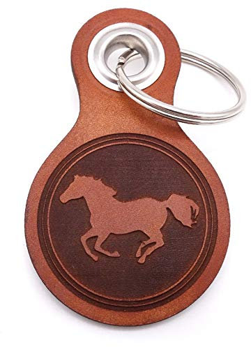 Samunshi® Pferd Schlüsselanhänger Leder Gravur Motiv für Männer und Frauen Individuell Schlüssel Anhänger Geschenk 8x4,8cm Cognac braun/graviert
