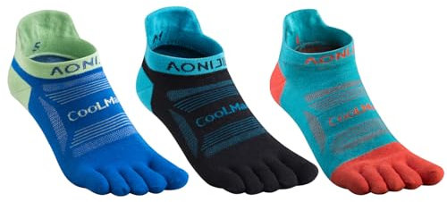 Azarxis Chaussettes à Orteils Séparés 3 Paires Chaussettes 5 Doigts Sport Respirant pour Homme Femme Running (01 Bleu foncé + Bleu clair + Noir - 3 Paires, M)
