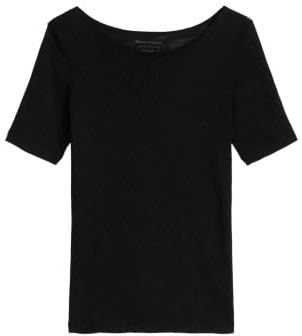 Marc O'Polo Damen 51399 Damen T Shirt mit leicht melierter Oberfl Che bequemes Oberteil aus Bio Baumwolle Schlichtes Kurz, Schwarz, S EU | mit U-Boot-Ausschnitt schwarz, S