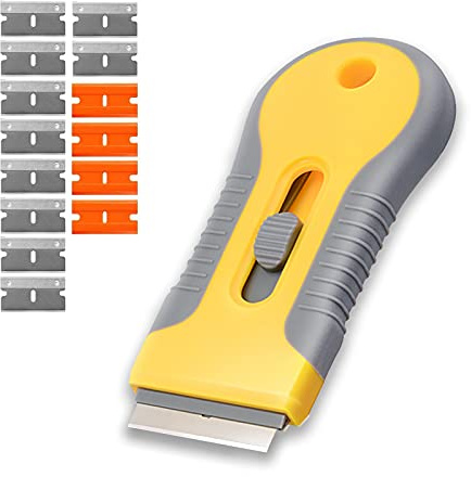 Razor Blade Scrape with 15pcs Extra Blades, Scraper Tool, Razor Blade Retractable, Paint Stripping Tool, Cleaning Tool for Removing Labels, Stickers, Decals, Paint from Glass and Stovetop-WEGAZ