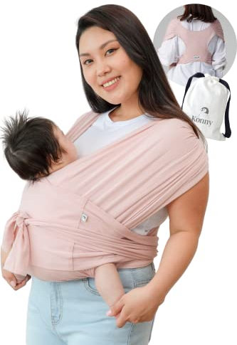 Konny Babytrage, luxuriöse elastische Babytrage, einfach zu tragende Babytrage, wesentliche Stoffe, perfekt für Neugeborene bis 20 kg (Pink, 5XL)