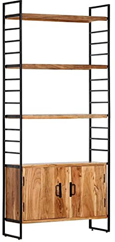 Ksodgun Bücherregal 4 Ebenen Raumteiler Balkonregal Badregal Wohnzimmer, Büro, Arbeitszimmer 80x30x180 cm Massivholz Akazie