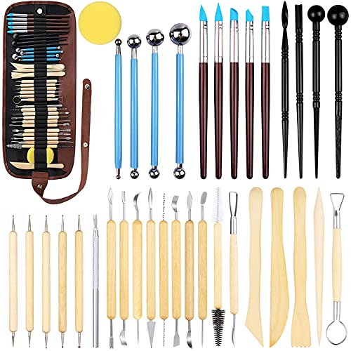 Frasheng Modellierwerkzeug,36 Stück Ton Werkzeug,Sculpting Werkzeug,Modellierwerkzeuge Set,Keramik Werkzeug,mit eine Aufbewahrungstasche,für Anfänger,für Modellbau,Skulptur,Kerzenherstellung