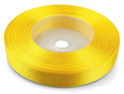 Netuno 1x Satinband Gelb 12 mm x 32 m Schleifenband Geschenkband farbig Dekoband gelbes Stoffband Satinrolle Satinbänder gelbe Schleife Geschenk Verpacken Satinband Rolle yellow ribbon silk