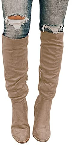 Onsoyours Donna Stivali Classico Moda Plateau Tacco Alto Stivali al Ginocchio Autunno Inverno Scamosciato Pelle Lunghi Stivali A Beige 35 EU