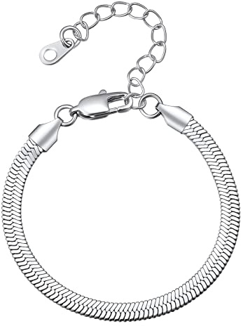 FindChic Edelstahl Schlangen Armband 5mm breit Hip Hop Gliederarmband Sillber Handkette Frau mit Geschenkbox für Damen Herren