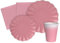Ciao Kit Vajilla de Fiesta Flower Shape para 24 personas (112 pcs: 24 platos Ø23cm, 24 platos Ø18cm, 24 vasos 250ml, 40 servilletas 33x33cm) de papel compostable eco-friendly, rosa antiguo