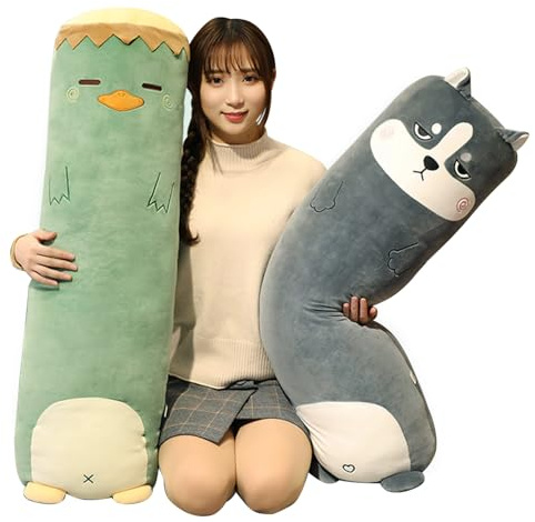 AMOZO Langes Husky Kuscheltier Plüschtiere, Kawaii Husky Hund Stofftier langes Kissen Plüsch Süße Seitenschläferkissen für Kinder Jungen(70cm, Husky)